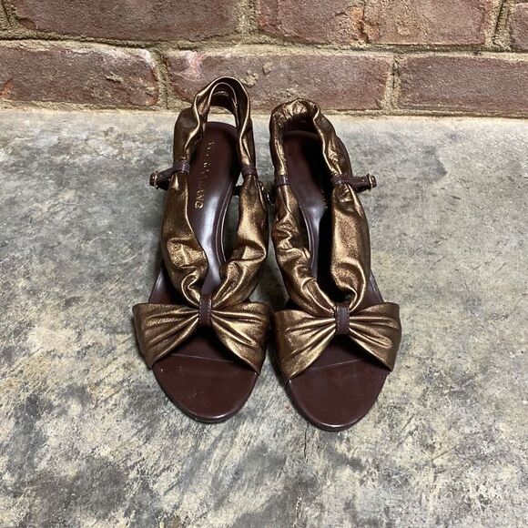 Arturo Chiang Gold/Bronze Leather Sling Back Sandal Heel Size 7 - Picture 3 of 9